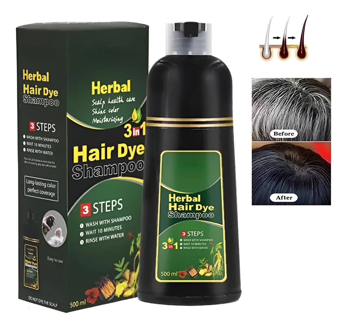 Champú De Color Instantáneo Para Teñir El Cabello De 500 Ml